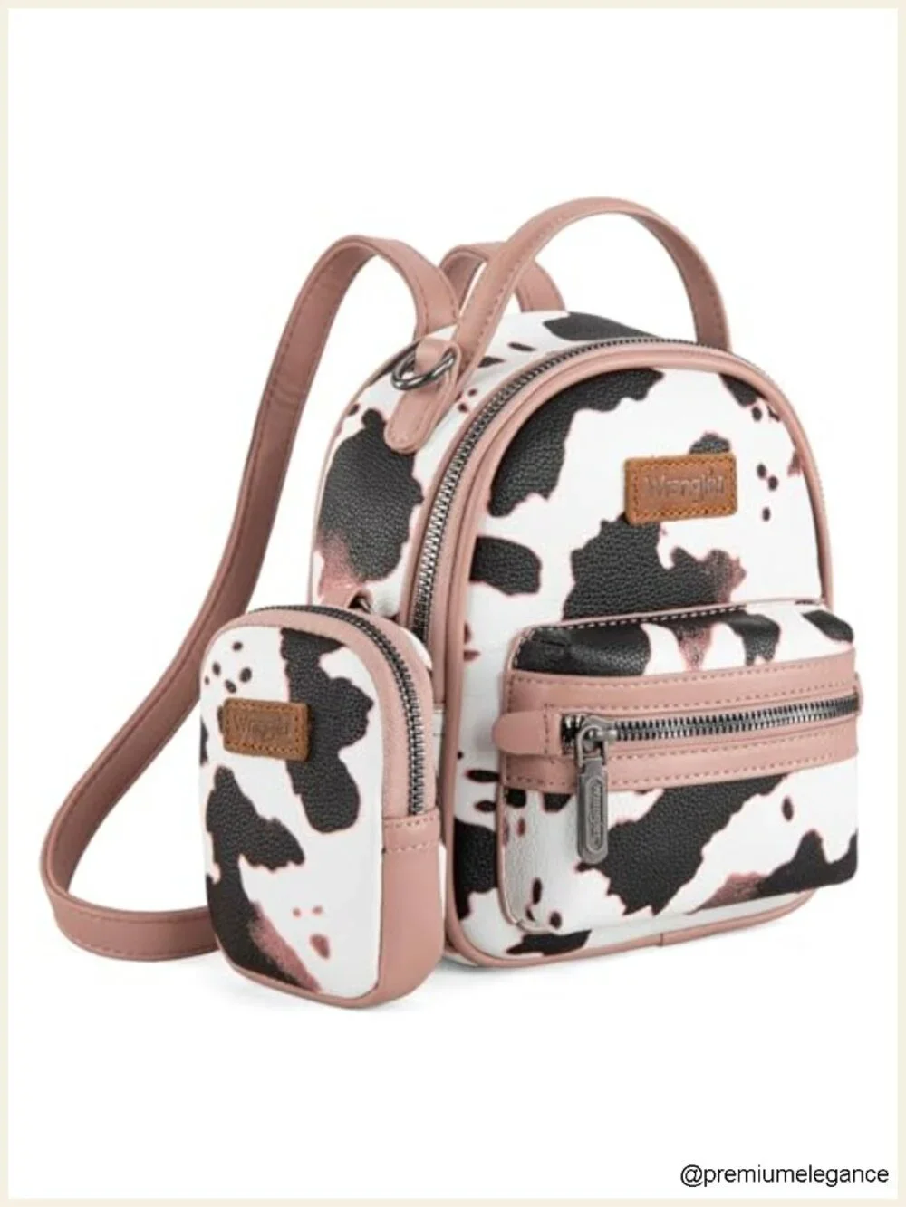 Mini Backpack Purse with Wallet, Cow Print, Vegan Leather, Daypack